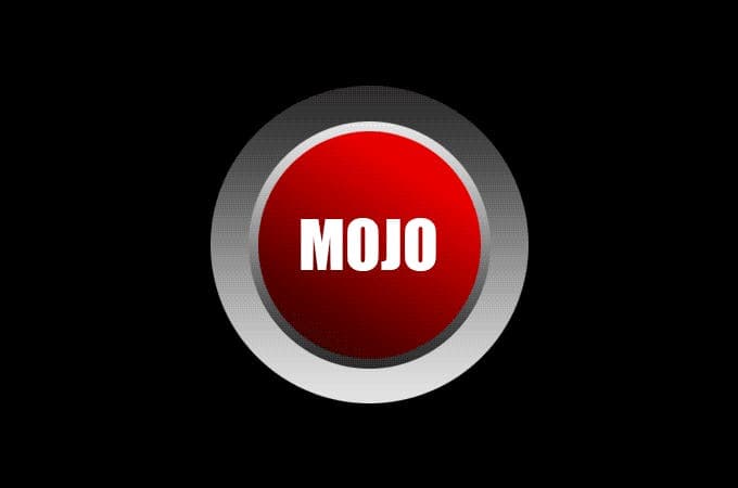black background with a red button on it saying mojo
