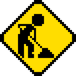 yellow and black sign with a construction worker on it