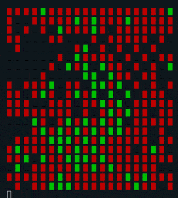 Screencast of a Predator (red) and Prey (green) cellular automaton in action