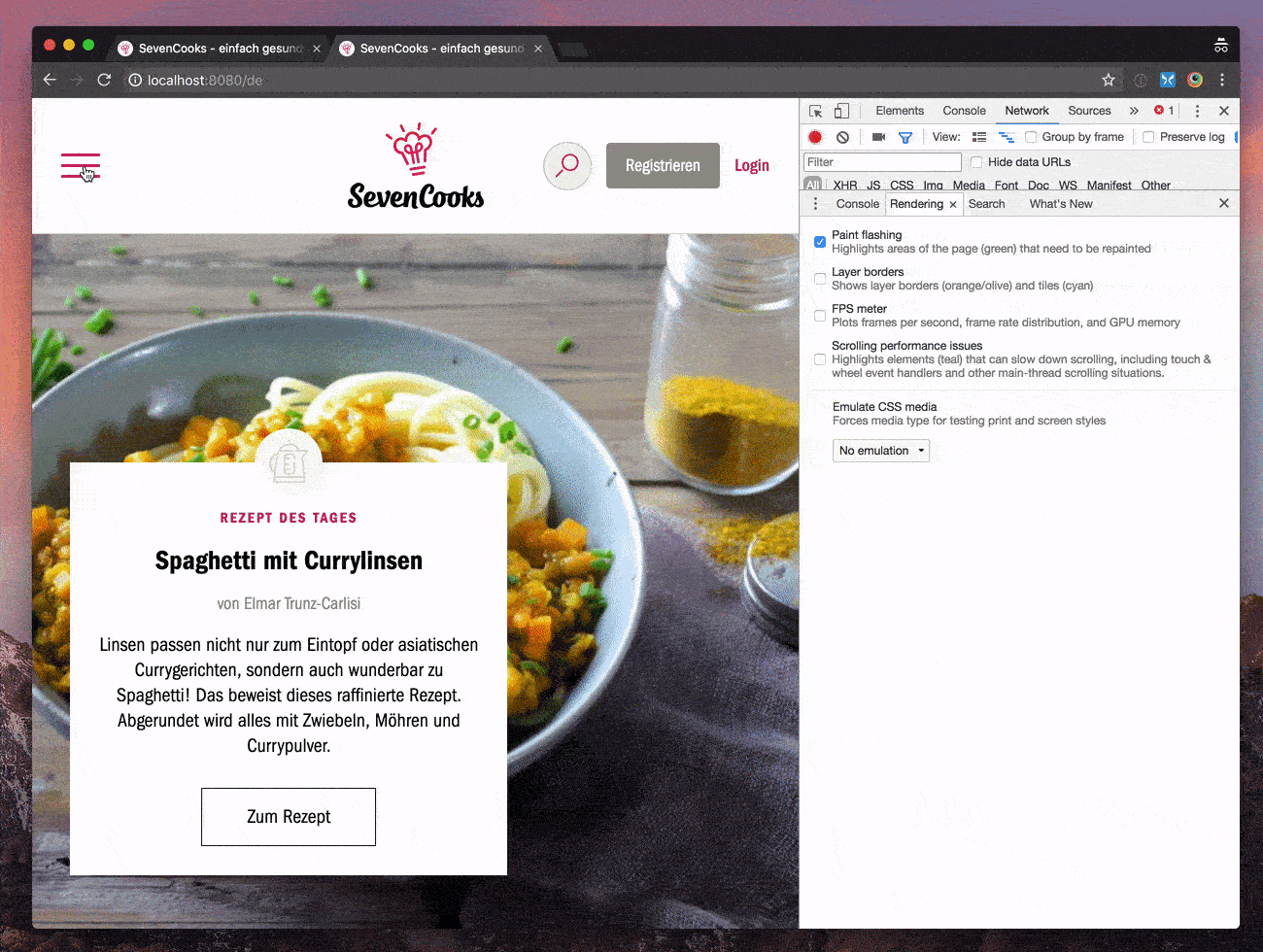 Screencast showing examples of full page repaints when the animation is triggered