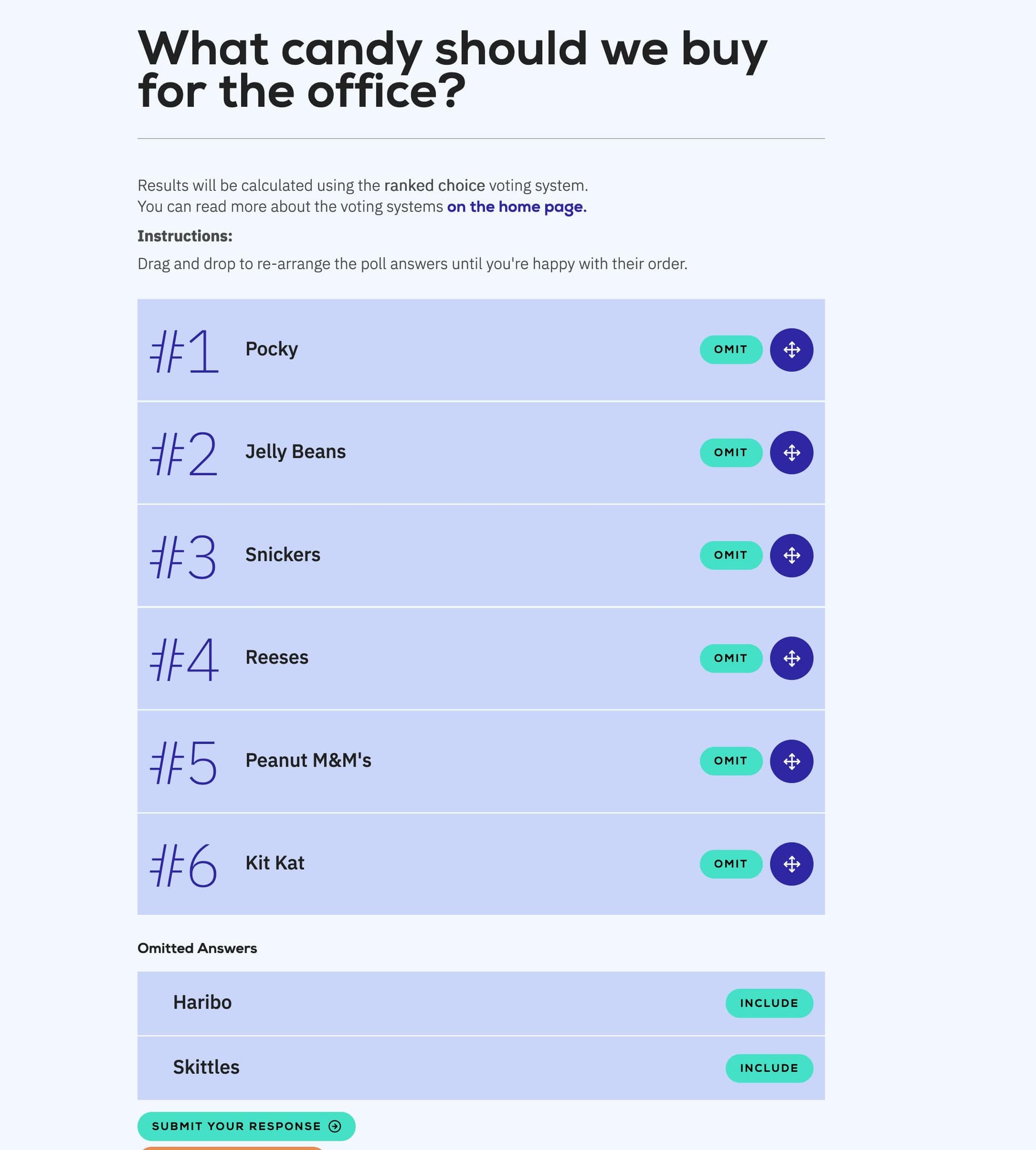 An example showing how omitted options occupy their own space in the UI and aren't included in the ranking.