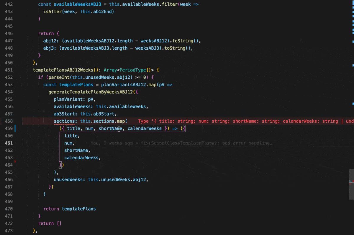 TypeScript Intellisense error overlay, giving important information