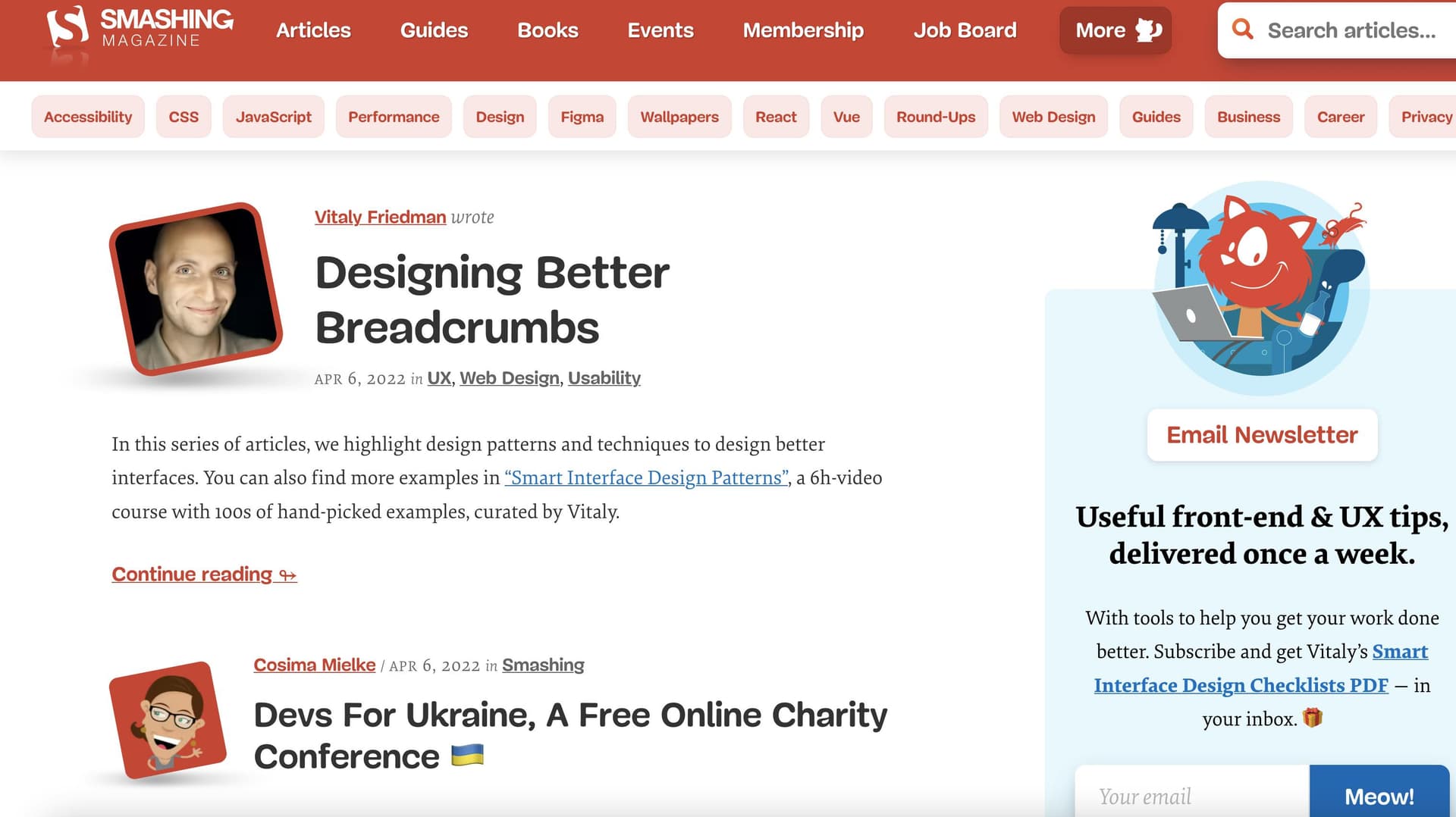 A screenshot of the Smashing Magazine homepage