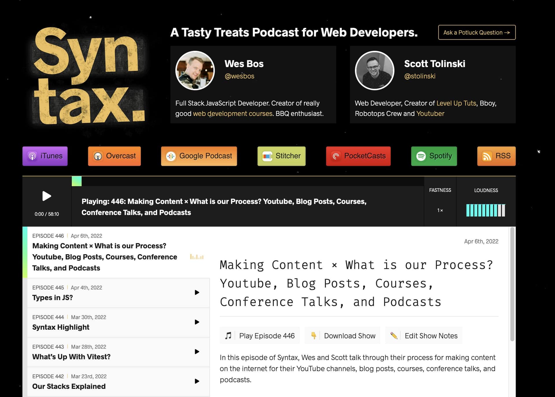 A screenshot of the Syntax.FM homepage