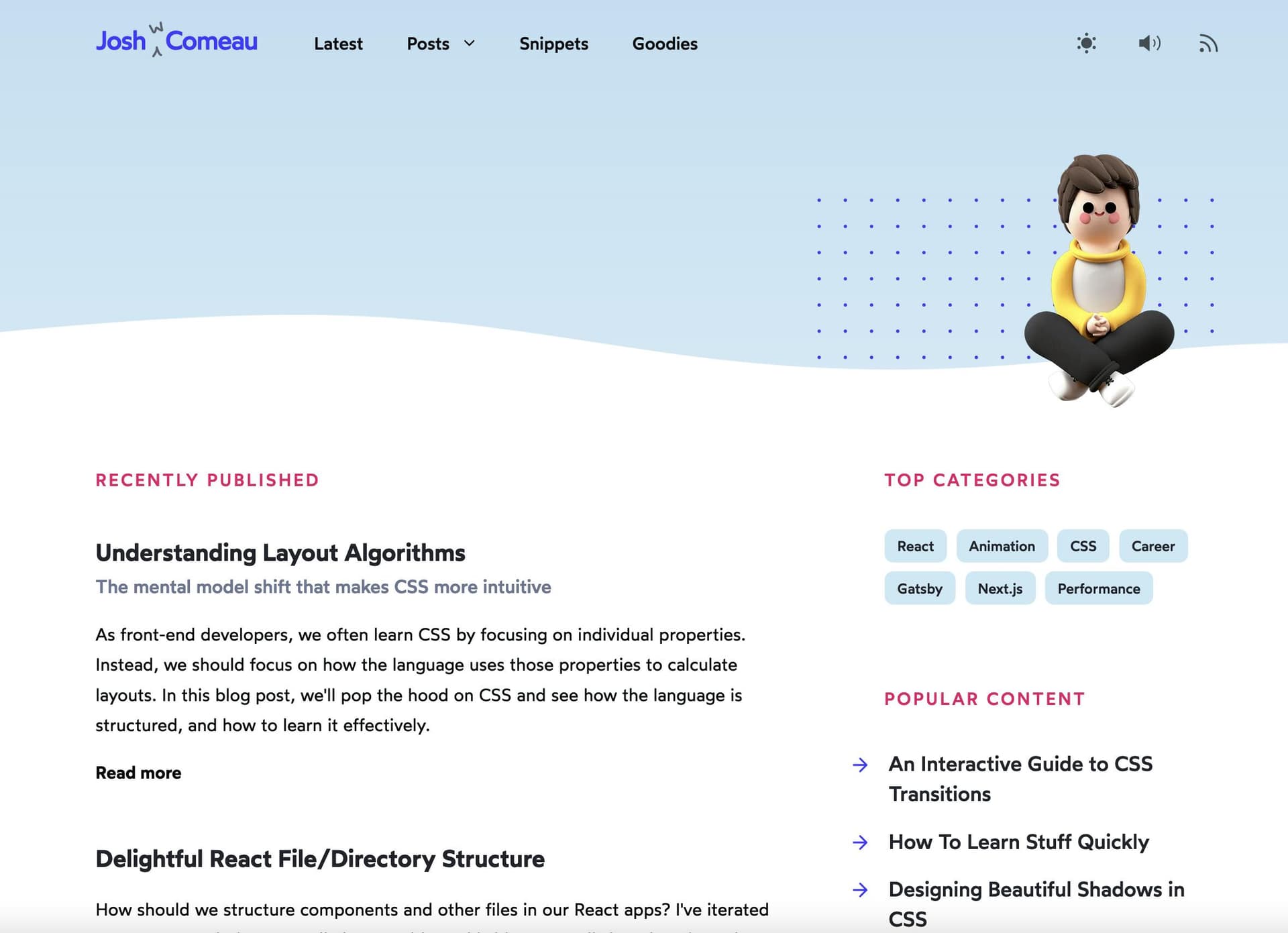 A screenshot of the Josh Comeau's homepage