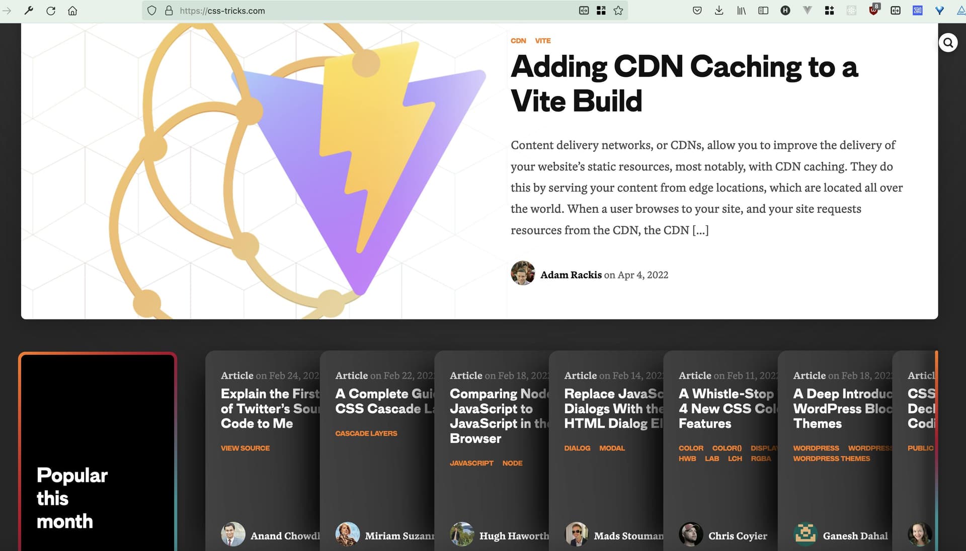 A screenshot of the CSS Tricks homepage