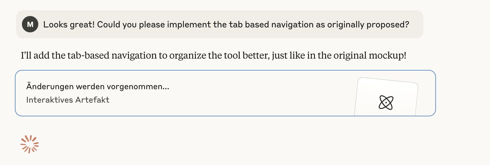 Screenshot of a web CMS interface showing tab-based navigation and a notification about pending changes